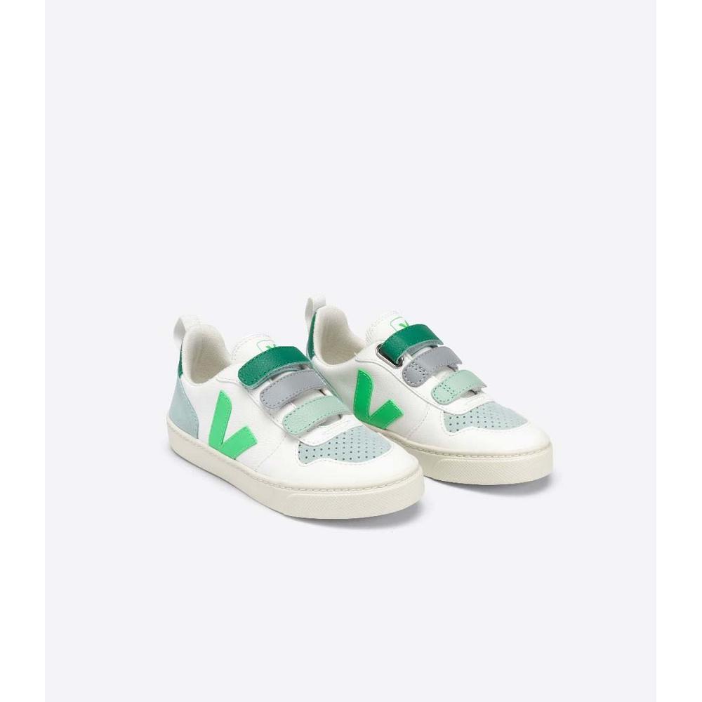 Veja V-10 CHROMEFREE Kids' Shoes White/Green | NZ 741MQZ